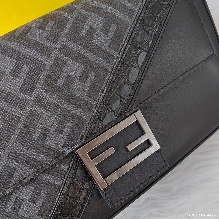 Affordable In Fendi Medium FF Motif Fabric Black Bag Baguette 0511